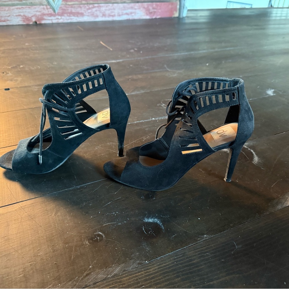 Chic Black Suede Heeled Sandals
